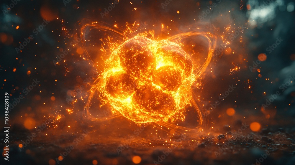 Obraz premium Fiery Atomic Explosion: Abstract Fire and Energy Wallpaper
