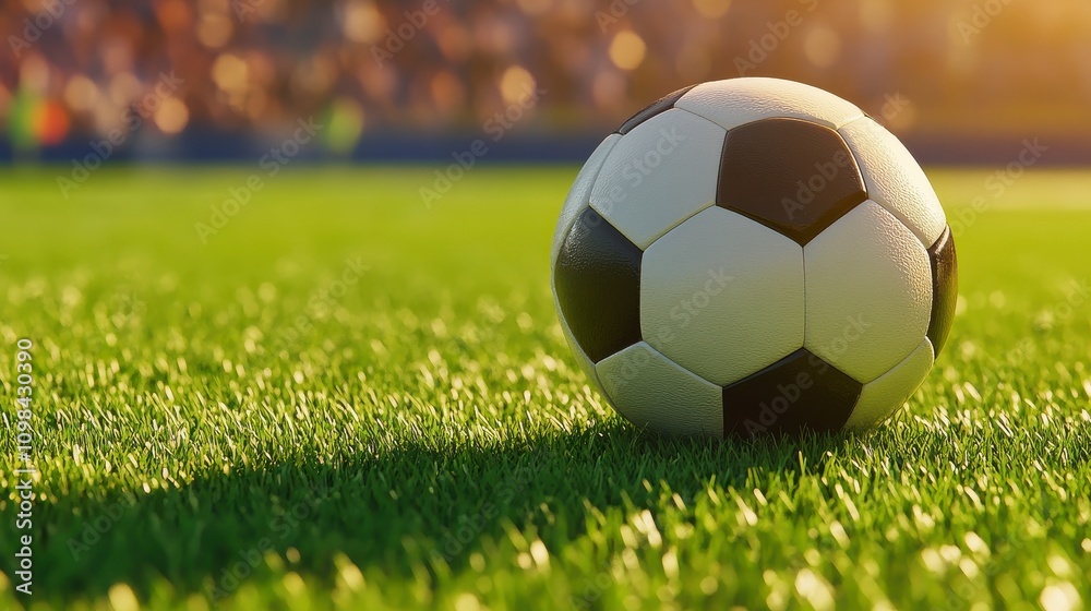 Fototapeta premium Evening Football Kick on Field with Roaring Crowd