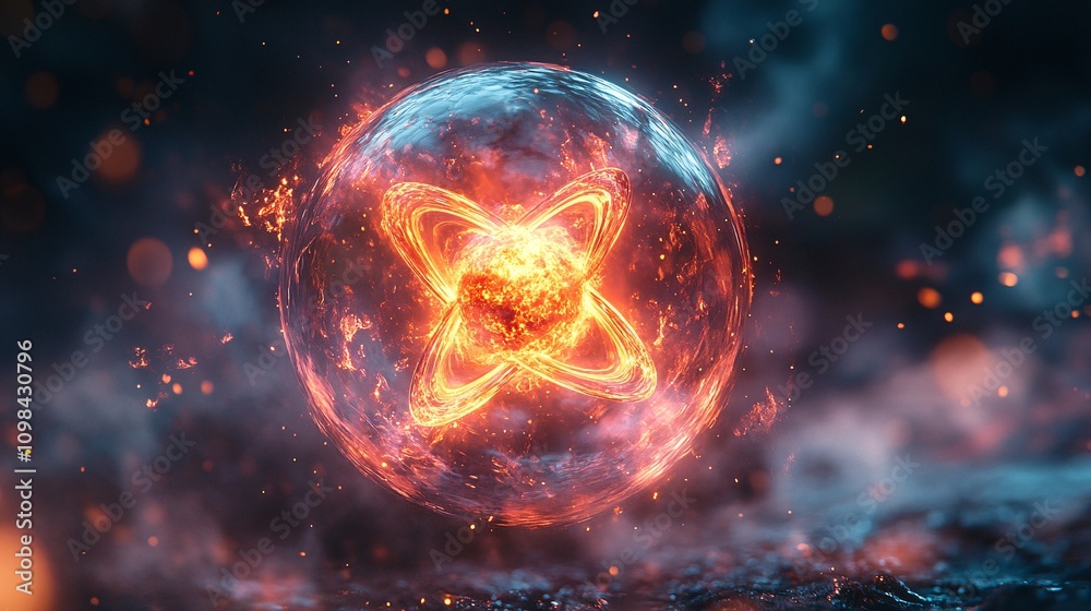 Obraz premium Fiery Orb: Burning Plasma Sphere Digital Art Wallpaper