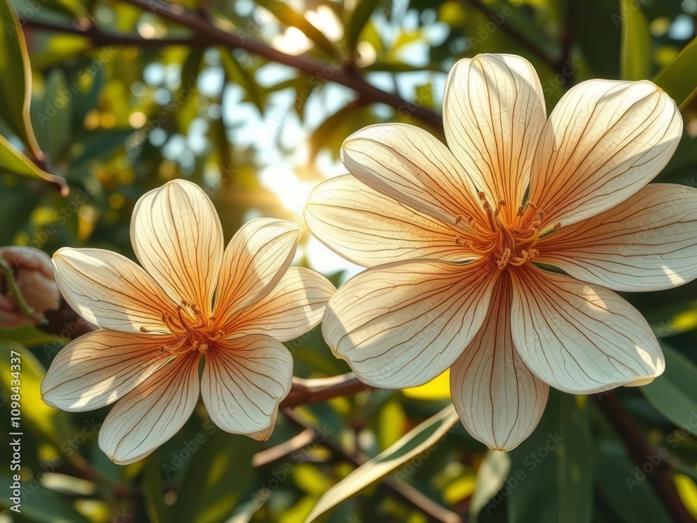 Fototapeta premium A close-up photo of a brown flower with the sun shining through the leaves in the background
