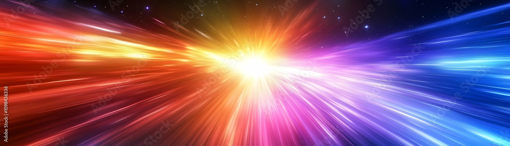 Obraz premium Abstract Colorful Burst, Vibrant Rays of Light Explode from Central Point, Creating a Dynamic and Energetic Background Image