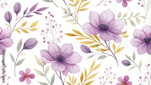 Watercolor Lavender Floral Seamless Pattern Botanical Illustration Concept