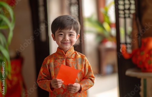 Little boy is overjoyed to get red envelopes for Chinese New Year.
