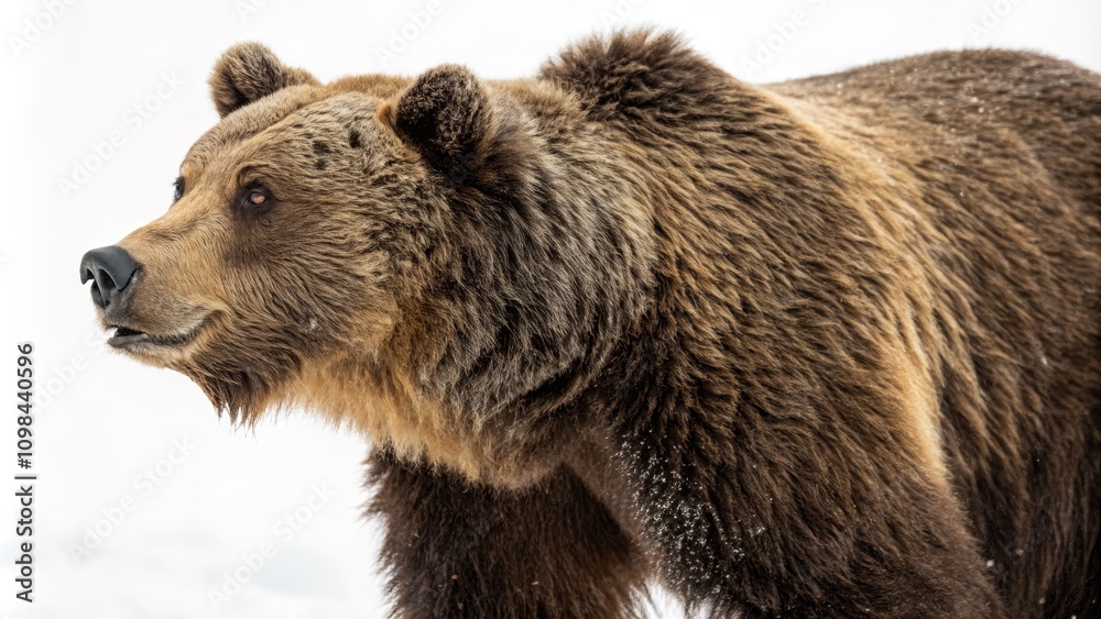 Obraz premium Grizzly's Gaze Winter Fur, Profile Portrait, Wild Majesty