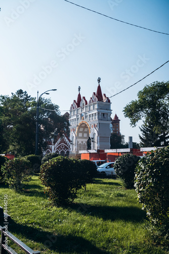 Magnificent ancient triumphal arch on the embankment