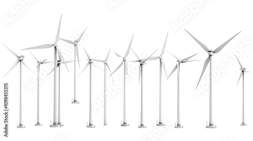 Miniature Landscape Model with Greenery and Wind Turbines Isolated on White Background photo