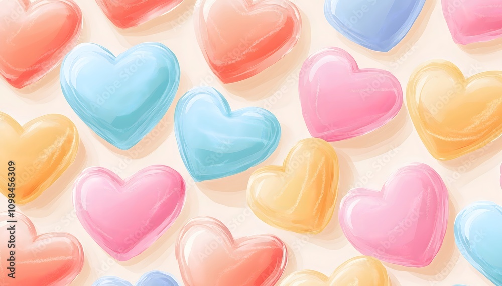 Obraz premium A bright and seamless illustration of pastel colored hearts