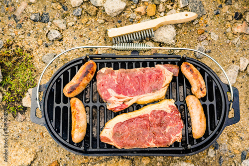 Grilled meat on barbecue grill