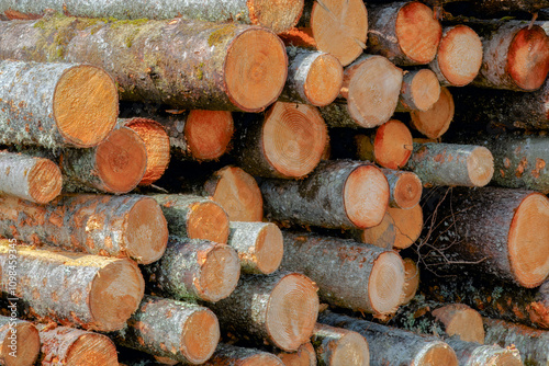 Stack of Logs in Forestry Industry Wood Yard photo