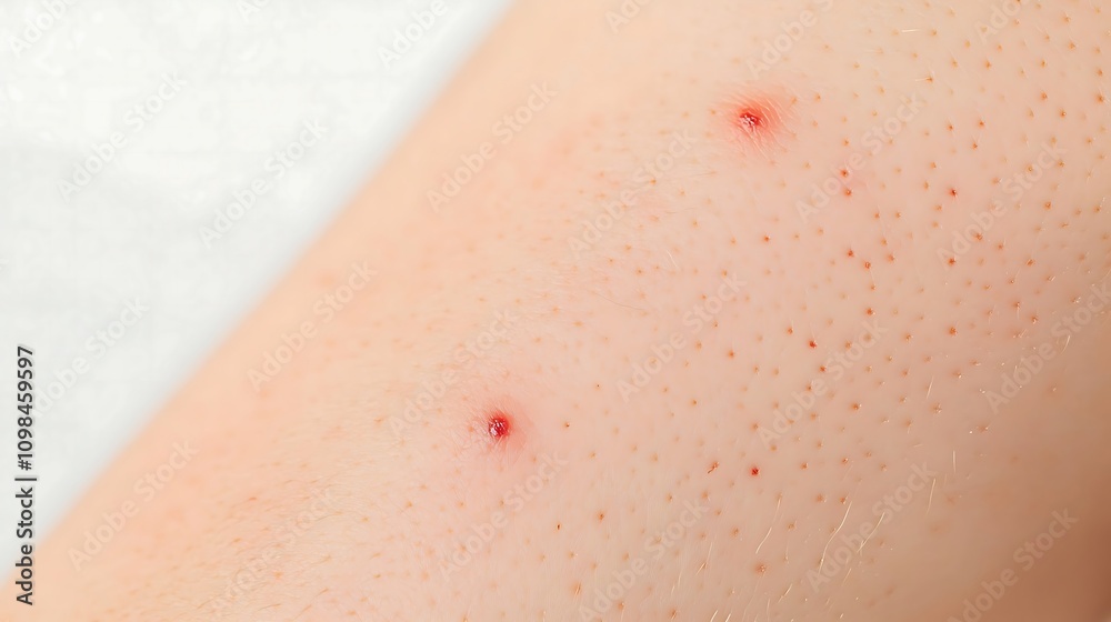Fototapeta premium Close-Up of Skin with Red Bumps and Hair Follicles, Allergic symptoms, Skin irritation.