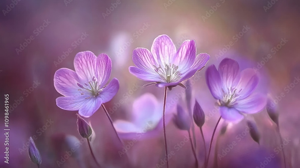 Fototapeta premium Delicate Purple Flowers in Soft Focus with Dreamy Background