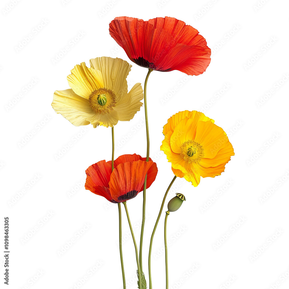 Fototapeta premium Poppy Flowers, Red, Yellow, and Orange