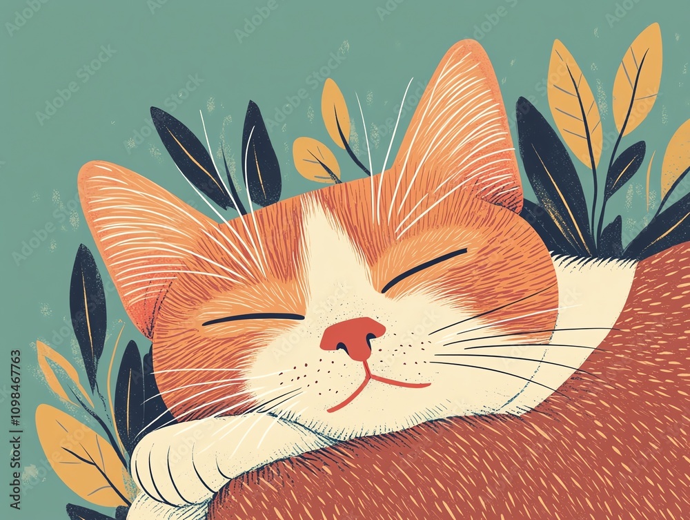 Obraz premium Cute orange cat sleeping peacefully.