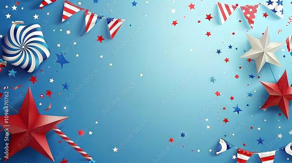 Fototapeta premium A colorful background with patriotic pinwheels and banners