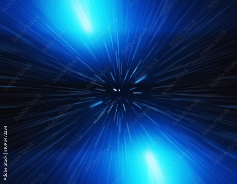 Fototapeta premium High speed of light. Radial motion blur neon colors abstract rough background. Illustration of high speed concept. Motion light trails with grain film noise dust effect for banners, posters, covers. 