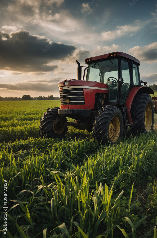 Fototapeta premium Tractor in a field, generative AI