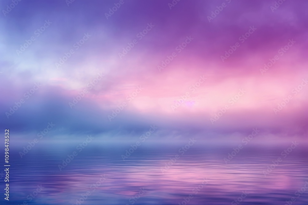 Fototapeta premium Serene pastel sunrise over calm water misty fog ethereal beauty.