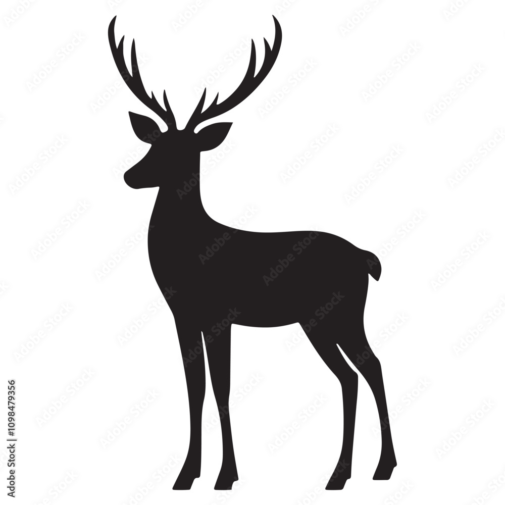 Fototapeta premium Deer Silhouette Vector Illustration, Minimalist Deer Silhouette Icon, Standing Deer Silhouette Vector Art, Deer Head Silhouette Logo Design, Running Deer Silhouette Design.