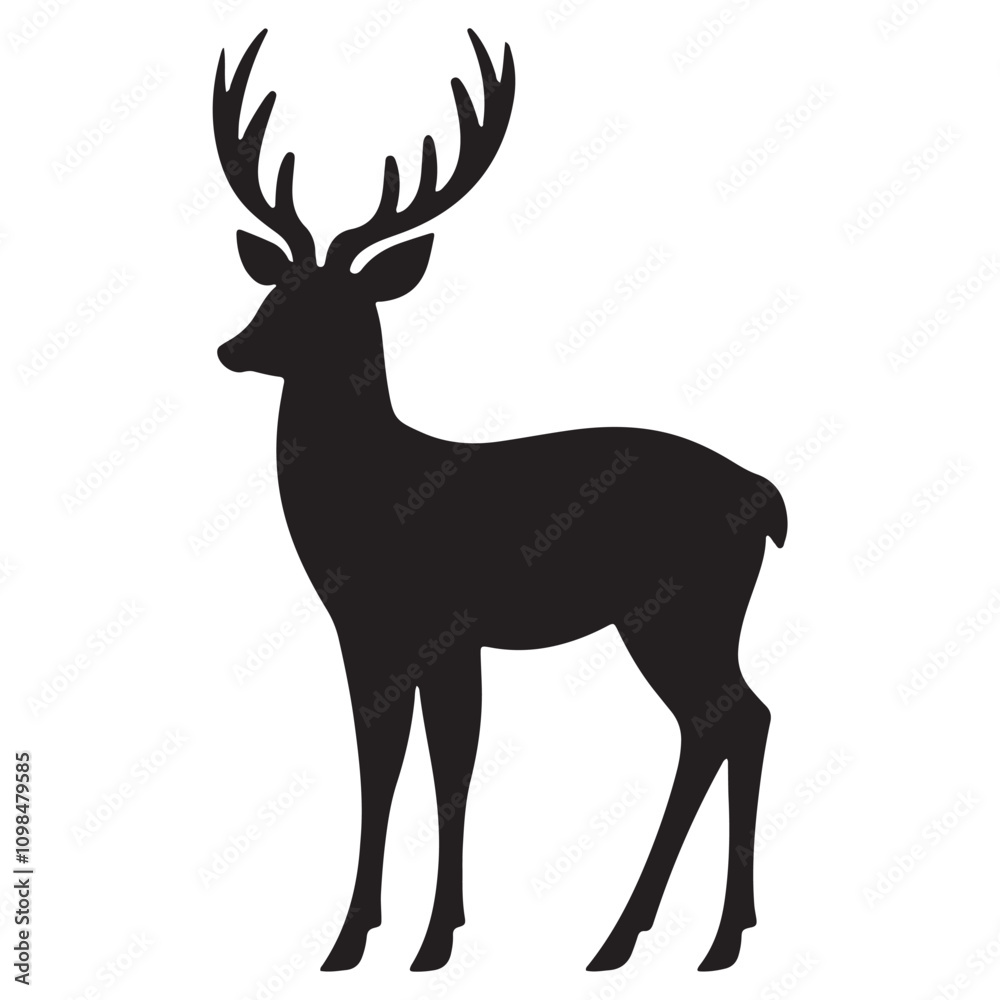 Fototapeta premium Deer Silhouette Vector Illustration, Minimalist Deer Silhouette Icon, Standing Deer Silhouette Vector Art, Deer Head Silhouette Logo Design, Running Deer Silhouette Design.