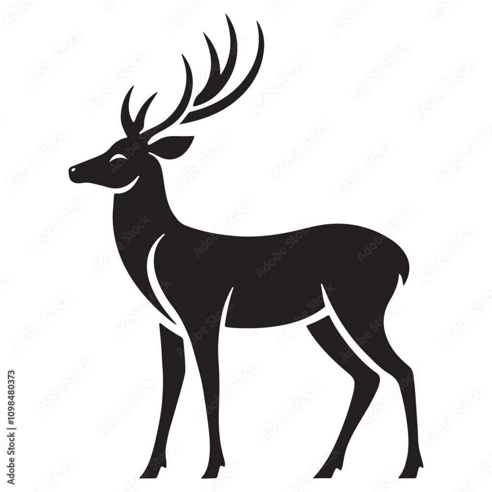 Fototapeta premium Deer Silhouette Vector Illustration, Minimalist Deer Silhouette Icon, Standing Deer Silhouette Vector Art, Deer Head Silhouette Logo Design, Running Deer Silhouette Design.