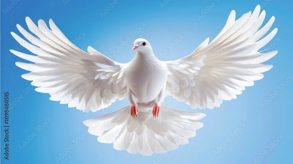 Fototapeta premium white dove soaring against a blue background.