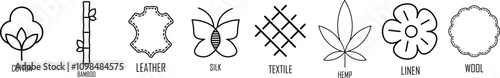 Set of fabric types. Natural based textile fiber icons. vector eps10