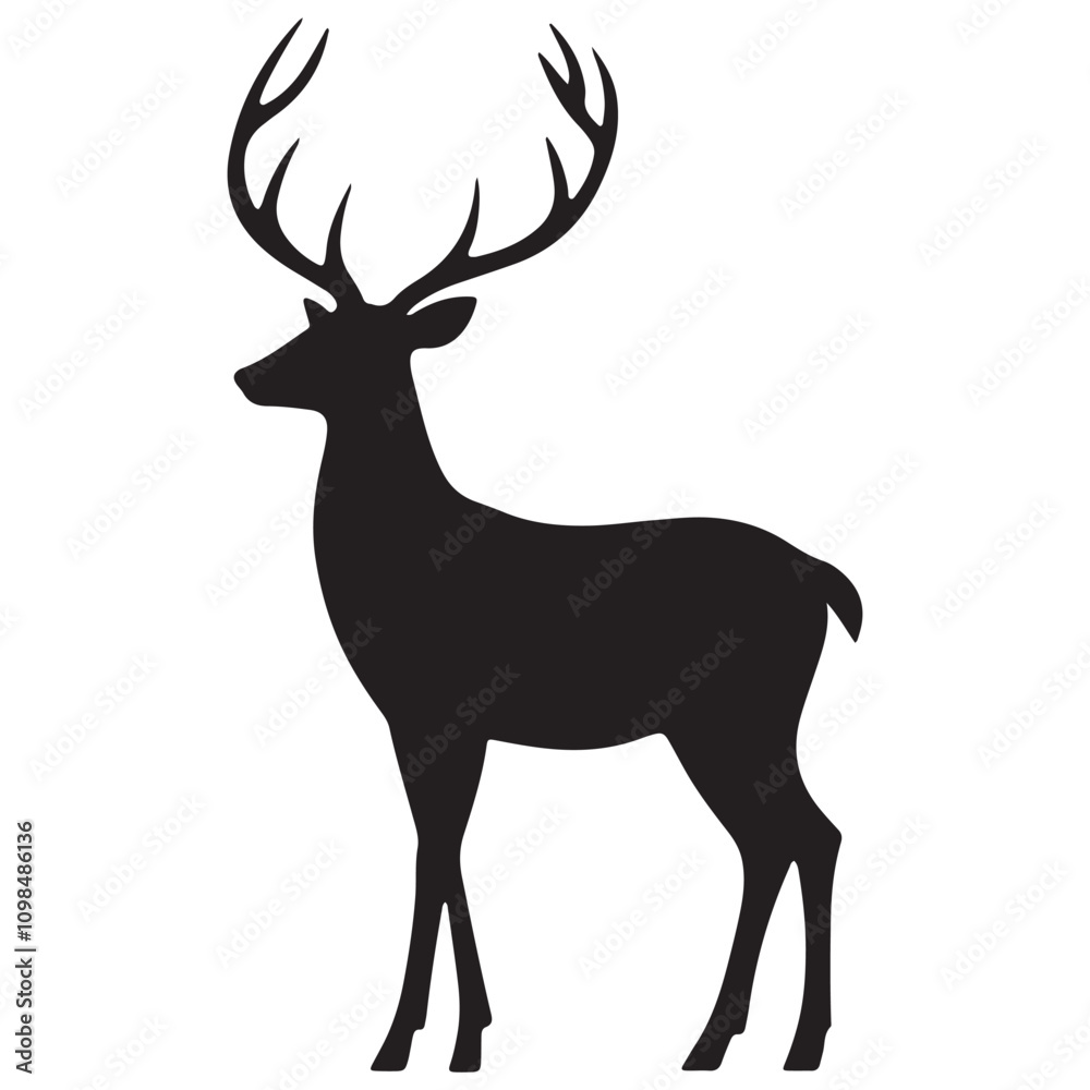 Fototapeta premium Deer Silhouette Vector Illustration, Minimalist Deer Silhouette Icon, Standing Deer Silhouette Vector Art, Deer Head Silhouette Logo Design, Running Deer Silhouette Design.