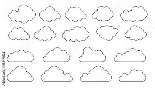 Clouds line art icon. Databases networking software image cloud and synoptics concept. Vector