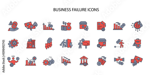 Business failure icon set.vector.Editable stroke.linear style sign for use web design,logo.Symbol illustration.