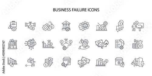 Business failure icon set.vector.Editable stroke.linear style sign for use web design,logo.Symbol illustration.