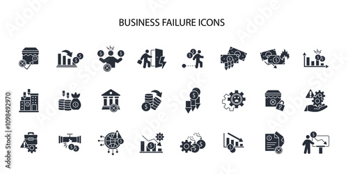 Business failure icon set.vector.Editable stroke.linear style sign for use web design,logo.Symbol illustration.