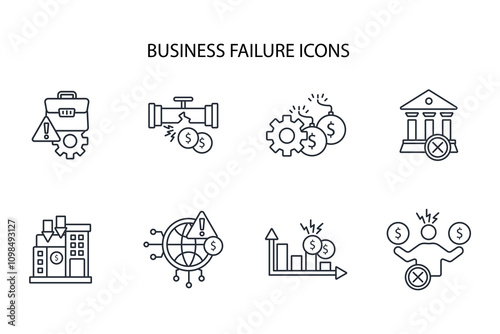 Business failure icon set.vector.Editable stroke.linear style sign for use web design,logo.Symbol illustration.