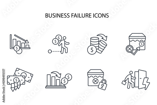 Business failure icon set.vector.Editable stroke.linear style sign for use web design,logo.Symbol illustration.