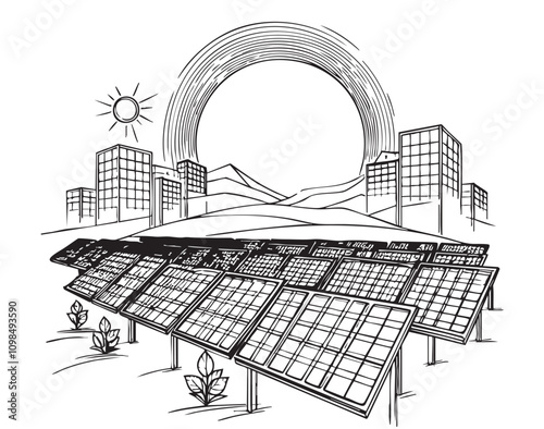 Solar panels or alternative sources of energy. drawn sketch