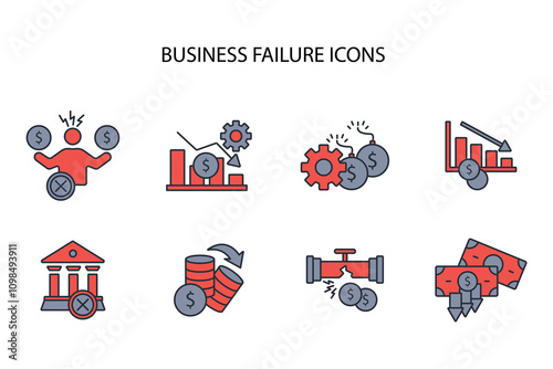 Business failure icon set.vector.Editable stroke.linear style sign for use web design,logo.Symbol illustration.