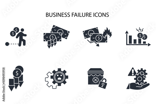 Business failure icon set.vector.Editable stroke.linear style sign for use web design,logo.Symbol illustration.