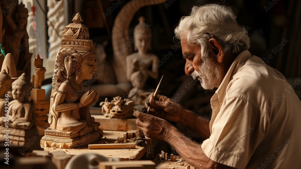 custom made wallpaper toronto digitalSkilled Woodcarver Intricately Sculpting Religious Figures
