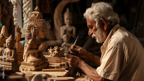 Wallpaper Mural Skilled Woodcarver Intricately Sculpting Religious Figures
 Torontodigital.ca