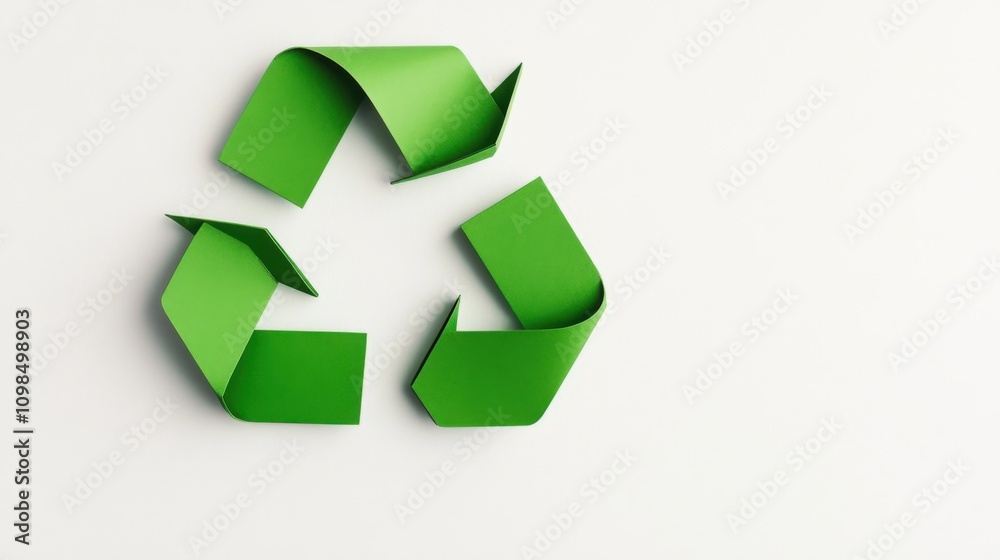 Obraz premium A detailed illustration of a green circular recycling symbol on a pure white background, minimalist style, Simplified flat paper art illustration of