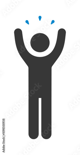 汗をかいて両方の腕を挙げている人物のアイコン･ピクトグラム - 心配や焦り、謝っているイメージ素材