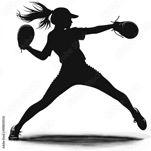 Girl Playing Softball Silho...