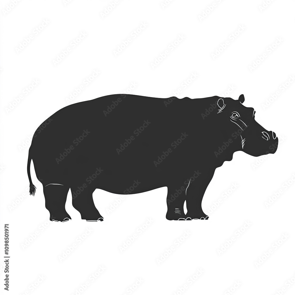Obraz premium Hippopotamus Silhouette, Illustration Isolated On White Background