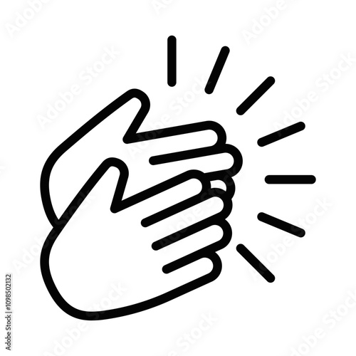 Icon of hands clapping with motion lines in outline design. Editable stroke.