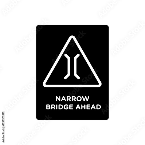 Narrow bridge ahead icon black and white vector outline sign