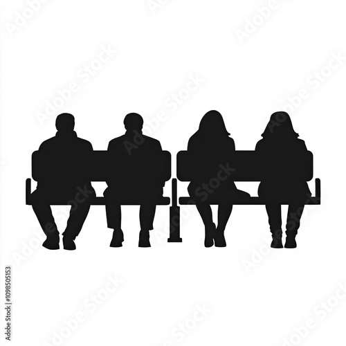 Silhouette People Sitting D...