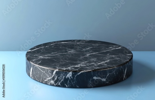 Black Marble Round Platform On Blue Background