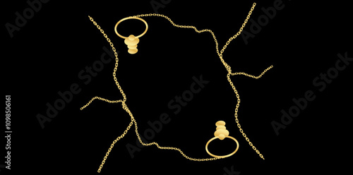 Creative Gold Chains On Black Background, Drawing Style Art Jewelry Vector Illustration.