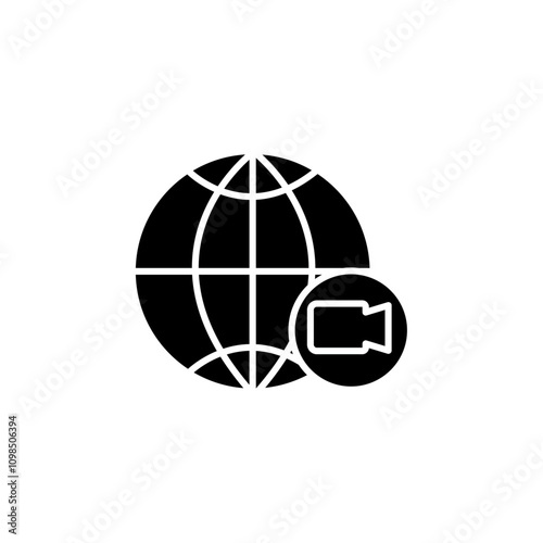 Video chat conference icon black and white vector outline sign