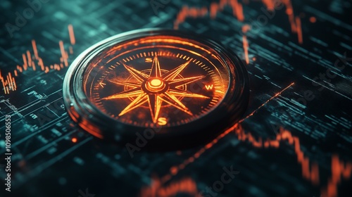Wallpaper Mural Close-up of a glowing compass on a dark financial chart Torontodigital.ca