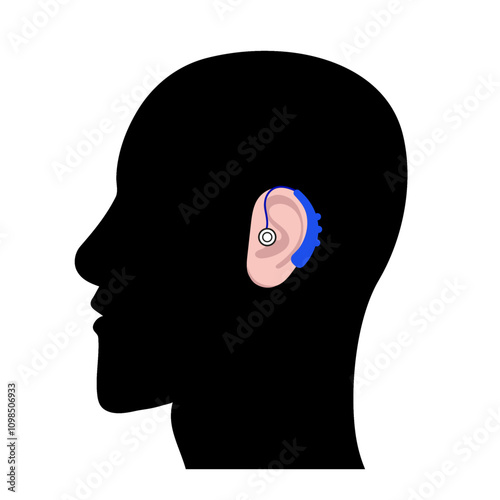Hearing aid technology in human ear 